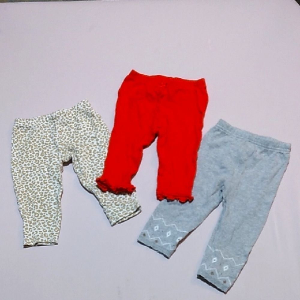 Carters 9 Month Girls Set of Three Baby Leggings - Red, Leopard, Gray